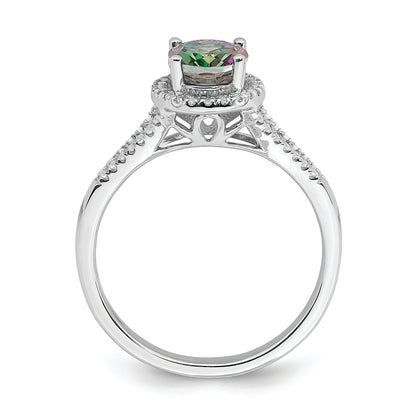 14k White Gold Mystic Fire Real Diamond Halo Engagement Ring