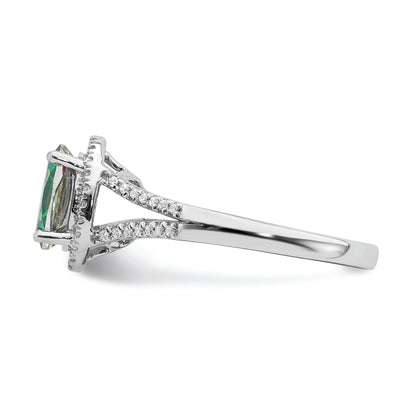 14k White Gold Mystic Fire Real Diamond Halo Engagement Ring