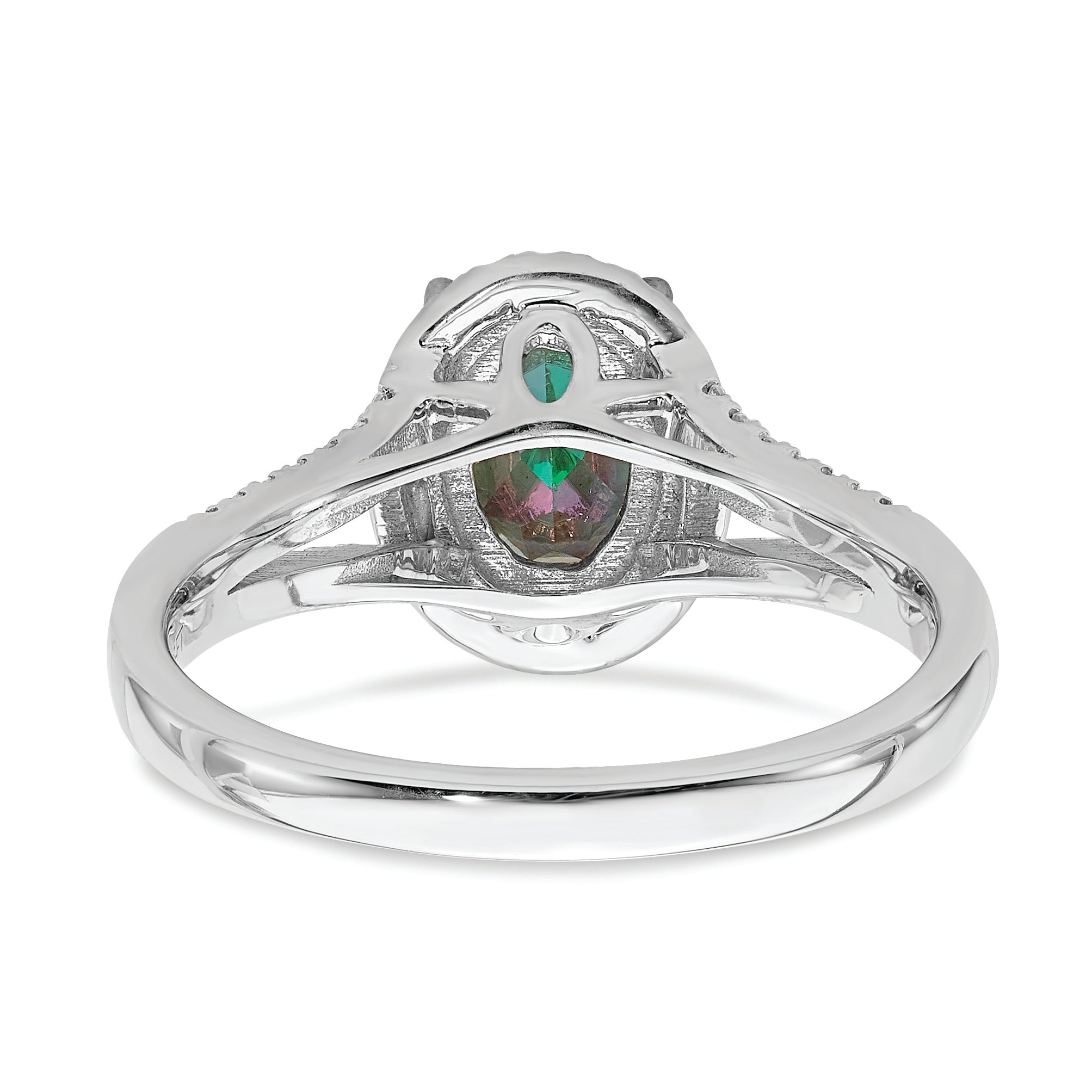 14k White Gold Mystic Fire Real Diamond Halo Engagement Ring