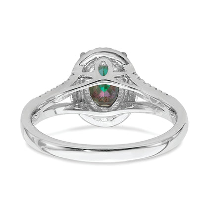 14k White Gold Mystic Fire Real Diamond Halo Engagement Ring
