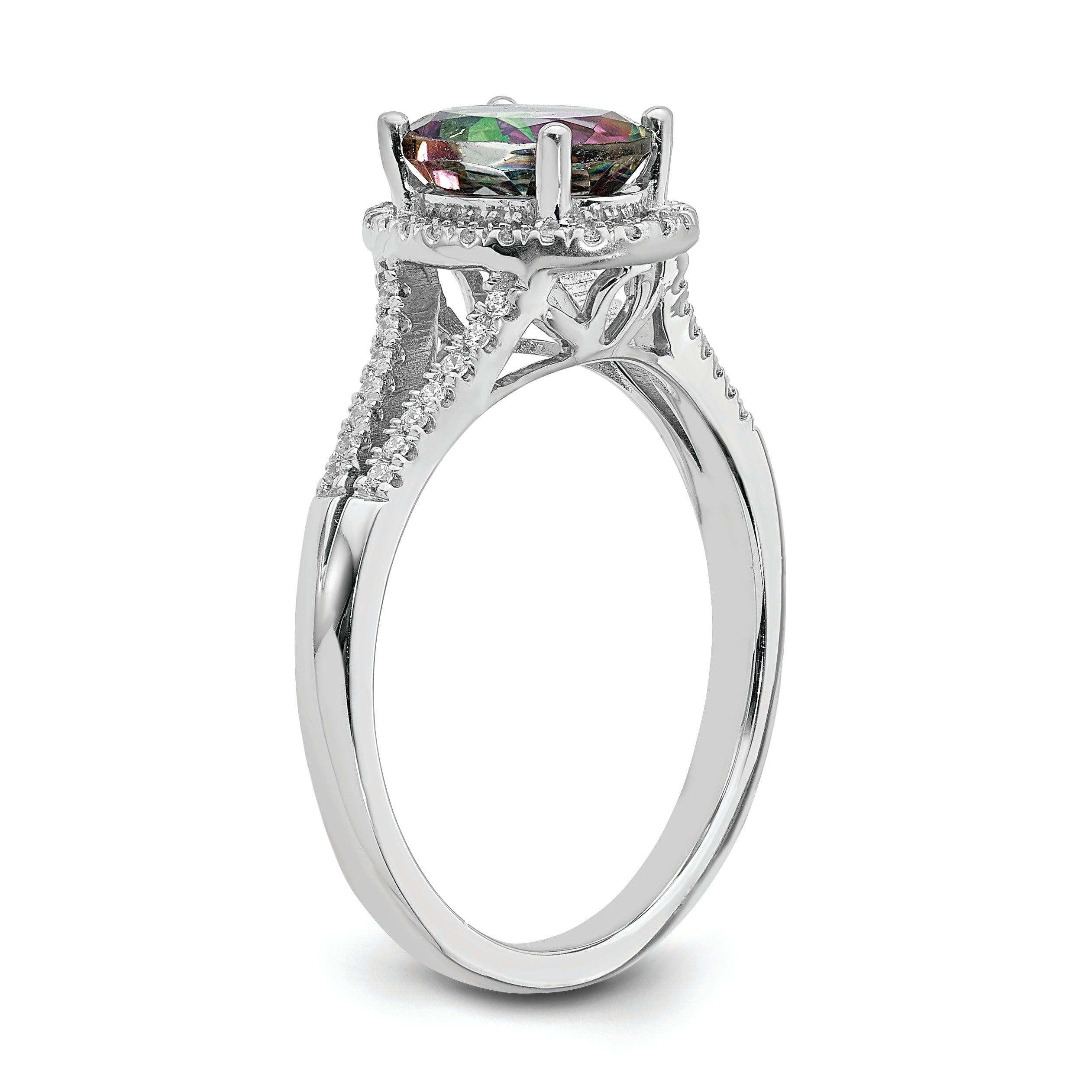 14k White Gold Mystic Fire Real Diamond Halo Engagement Ring