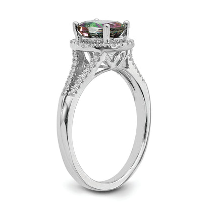 14k White Gold Mystic Fire Real Diamond Halo Engagement Ring