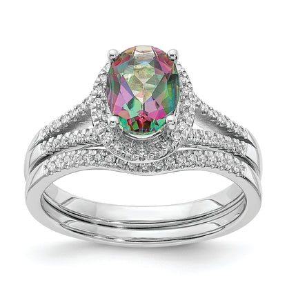 14k White Gold Mystic Fire Real Diamond Halo Engagement Ring