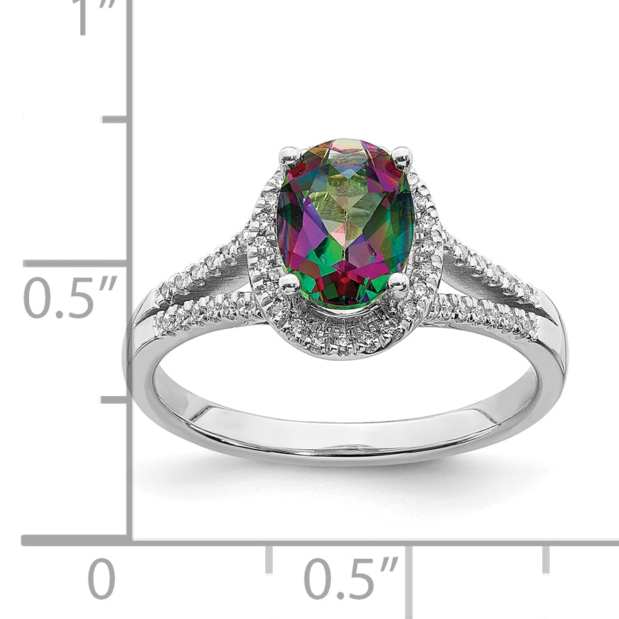 14k White Gold Mystic Fire Real Diamond Halo Engagement Ring