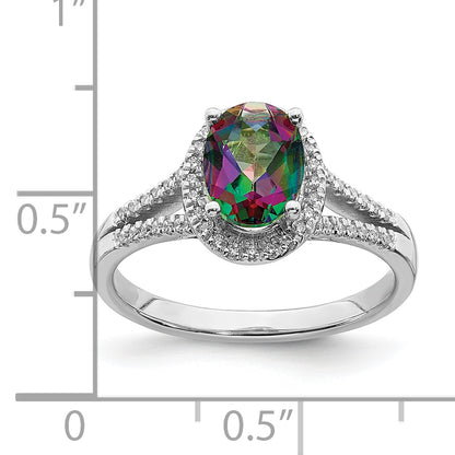 14k White Gold Mystic Fire Real Diamond Halo Engagement Ring