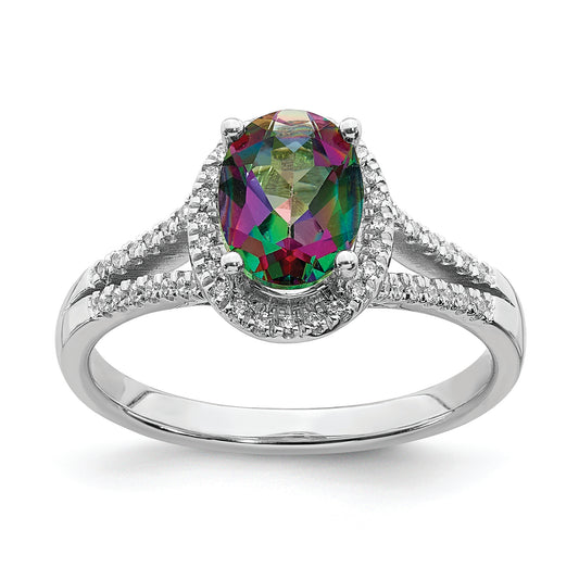 14k White Gold Mystic Fire Real Diamond Halo Engagement Ring