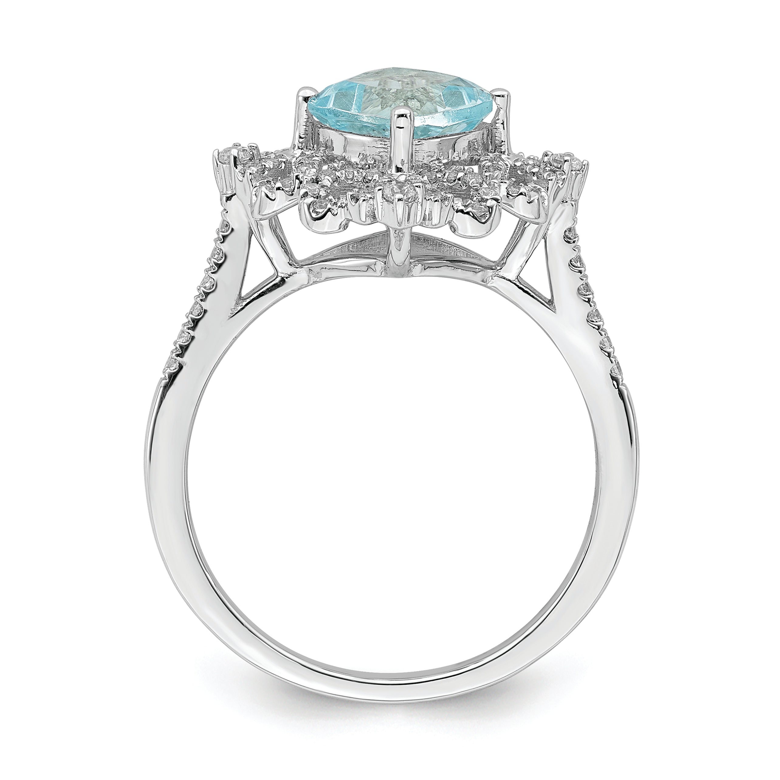 14K White Gold Blooming Bridal Vintage 7.00mm Cushion Cut Aquamarine And 1/3 Carat Diamond Complete Engagement Ring