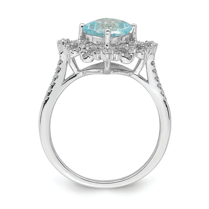 14K White Gold Blooming Bridal Vintage 7.00mm Cushion Cut Aquamarine And 1/3 Carat Diamond Complete Engagement Ring