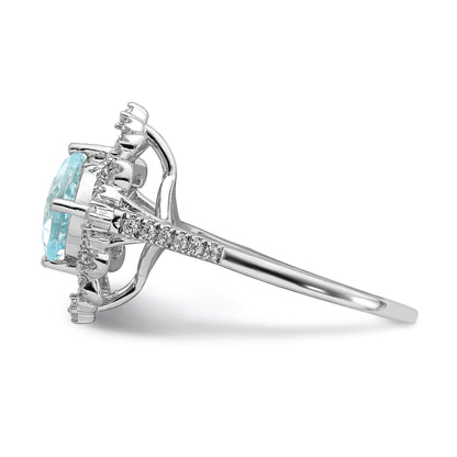 14K White Gold Blooming Bridal Vintage 7.00mm Cushion Cut Aquamarine And 1/3 Carat Diamond Complete Engagement Ring