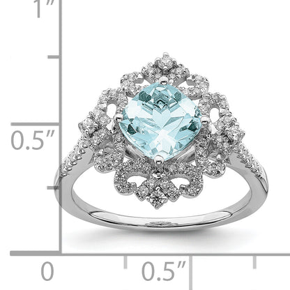 14K White Gold Blooming Bridal Vintage 7.00mm Cushion Cut Aquamarine And 1/3 Carat Diamond Complete Engagement Ring