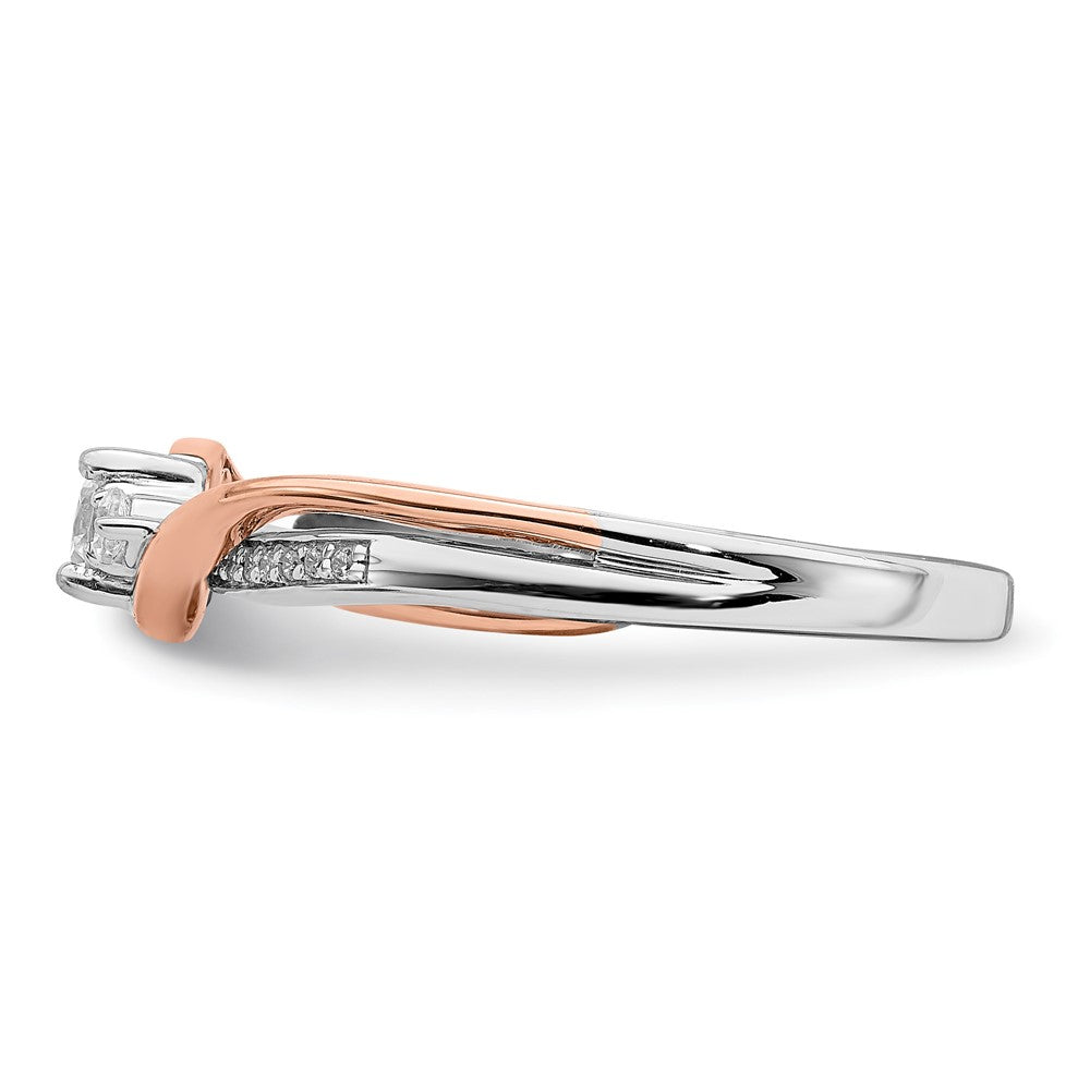 10K Two Tone White And Rose Gold (Holds 1/4 Carat (4.1mm) Round Center) 1/8 Diamond Semi Mount Engagement Ring
