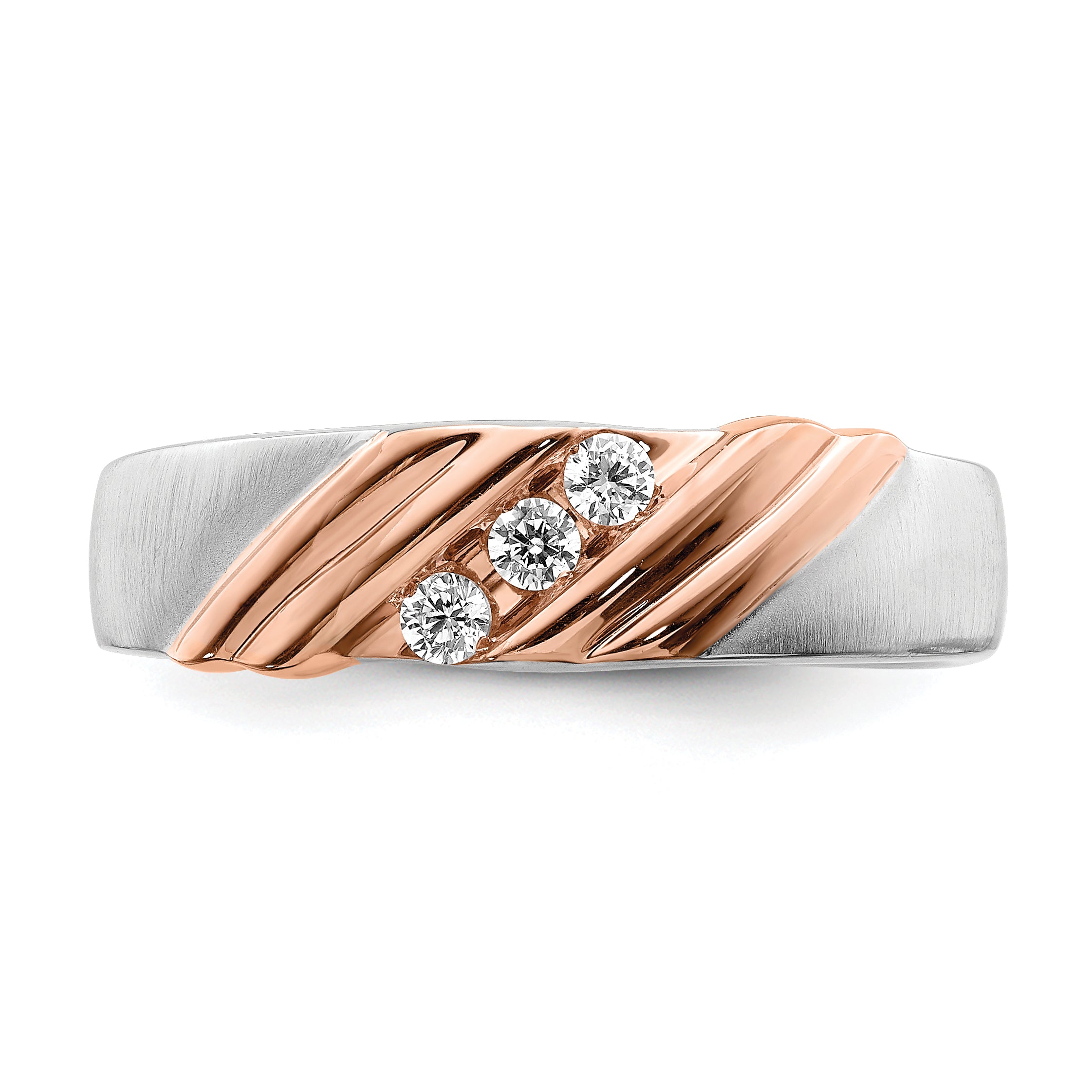 14K Two Tone Ibgoodman Rose And White Gold 1/6 Carat Lab Grown Diamond Vs/Si+ G+ Three Stone Complete Men'S Ring