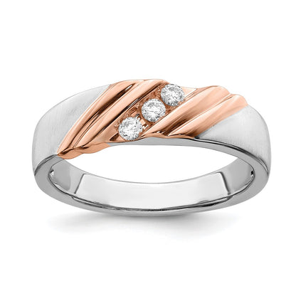14k White & Rose Gold Men's Real Diamond Bridal Band