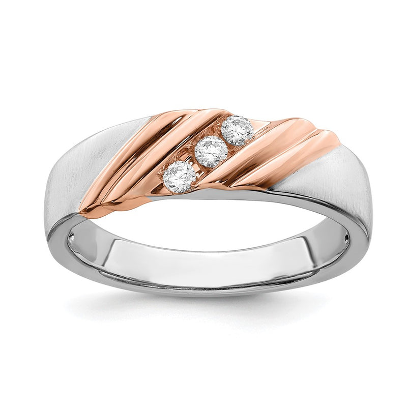 14k White & Rose Gold Men's Real Diamond Bridal Band
