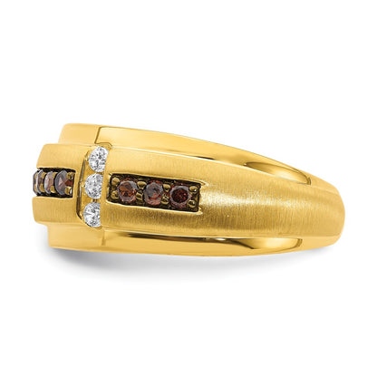 14K Yellow Gold Men's Brown and White Real Diamond Bridal Band