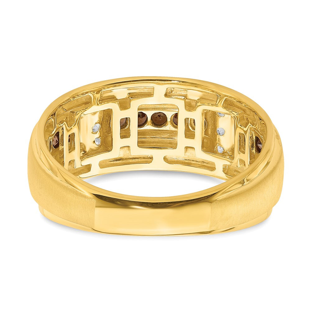 14K Yellow Gold Men's Brown and White Real Diamond Bridal Band