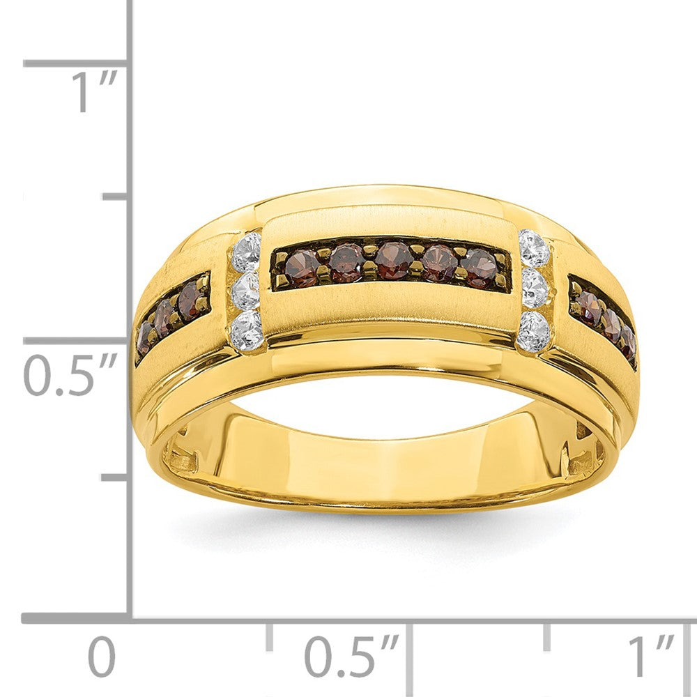 14K Yellow Gold Men's Brown and White Real Diamond Bridal Band
