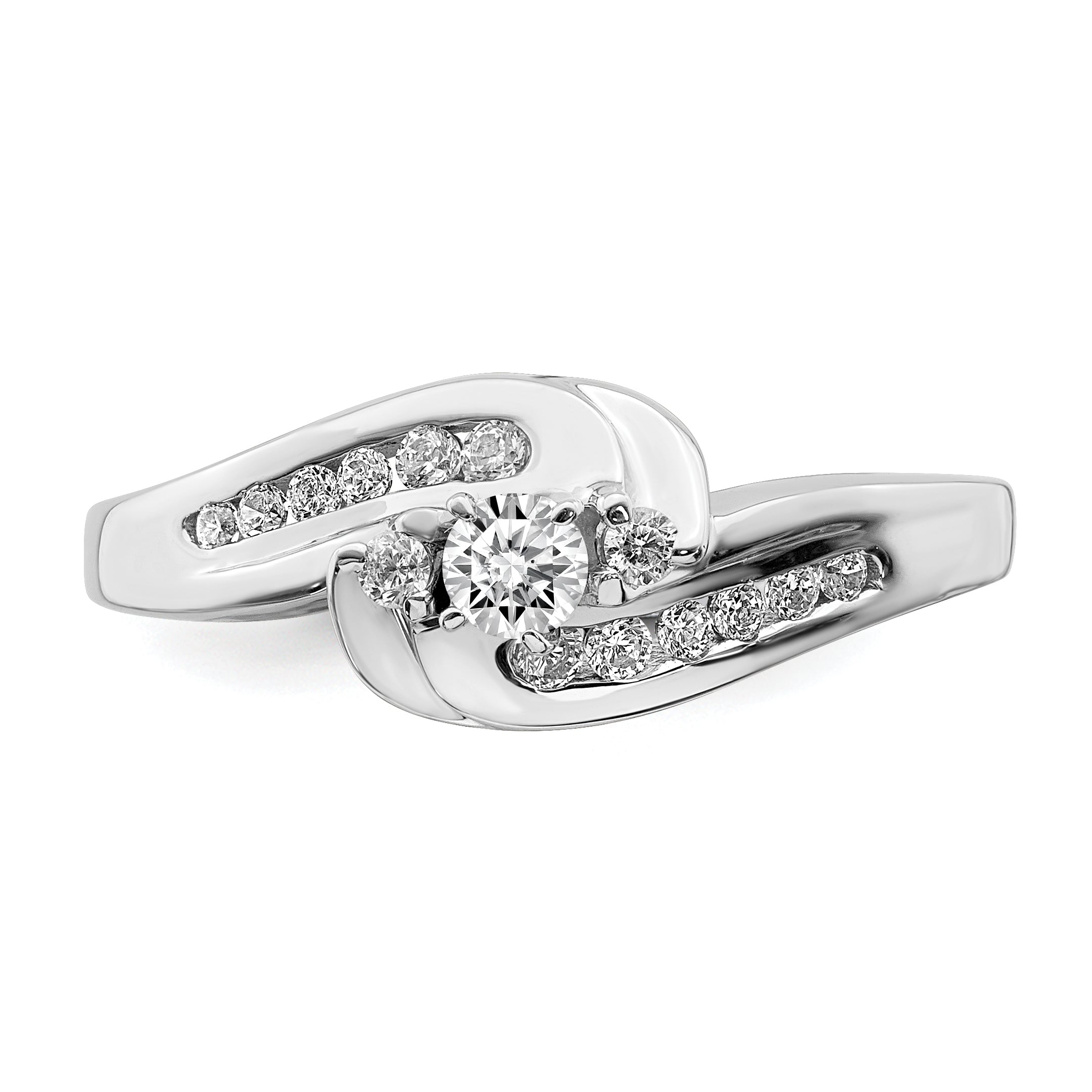 14K White Gold By Pass Peg Set 1/3 Carat Diamond Semi Mount Engagement Ring