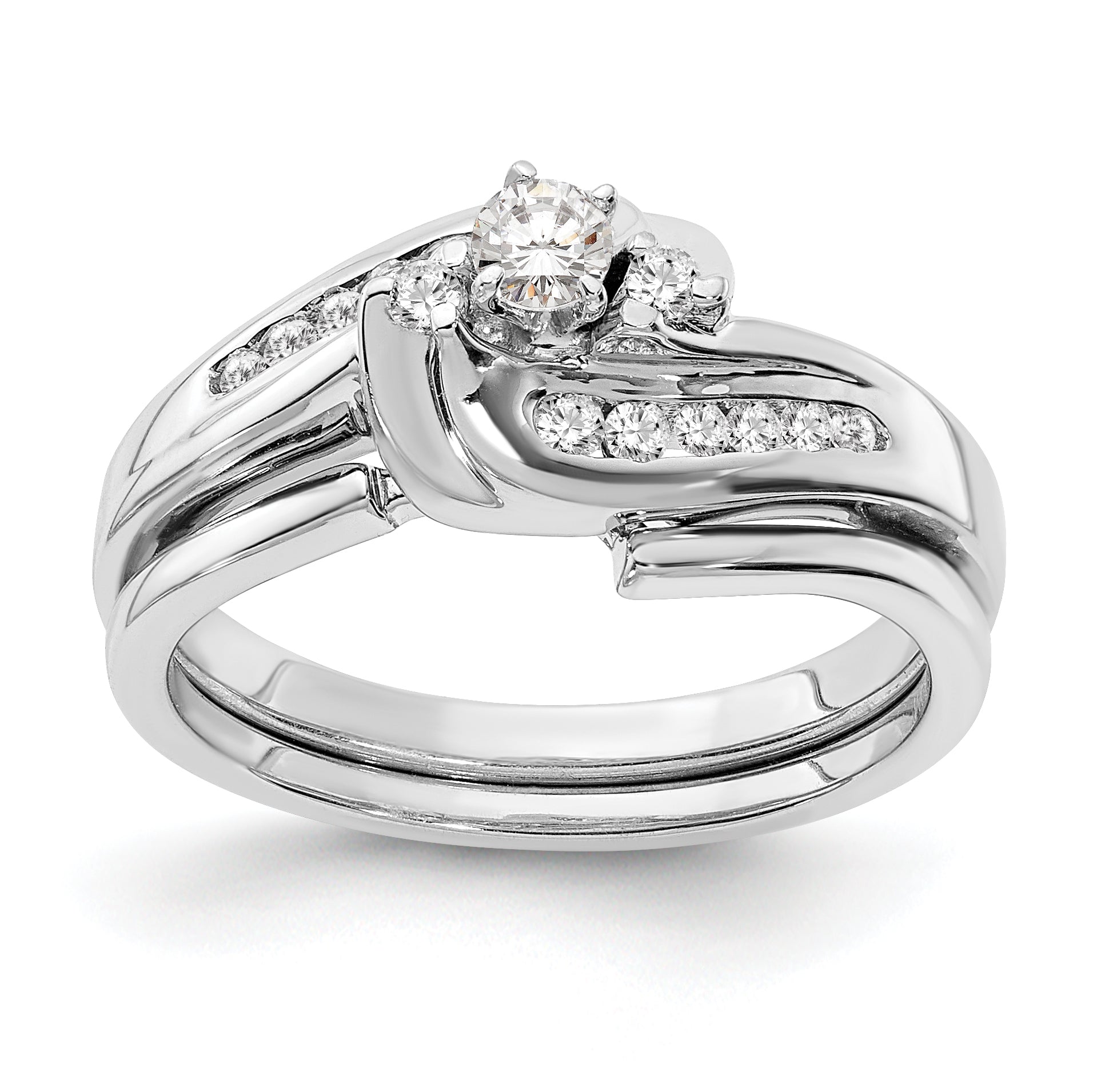 14K White Gold By Pass Peg Set 1/3 Carat Diamond Semi Mount Engagement Ring