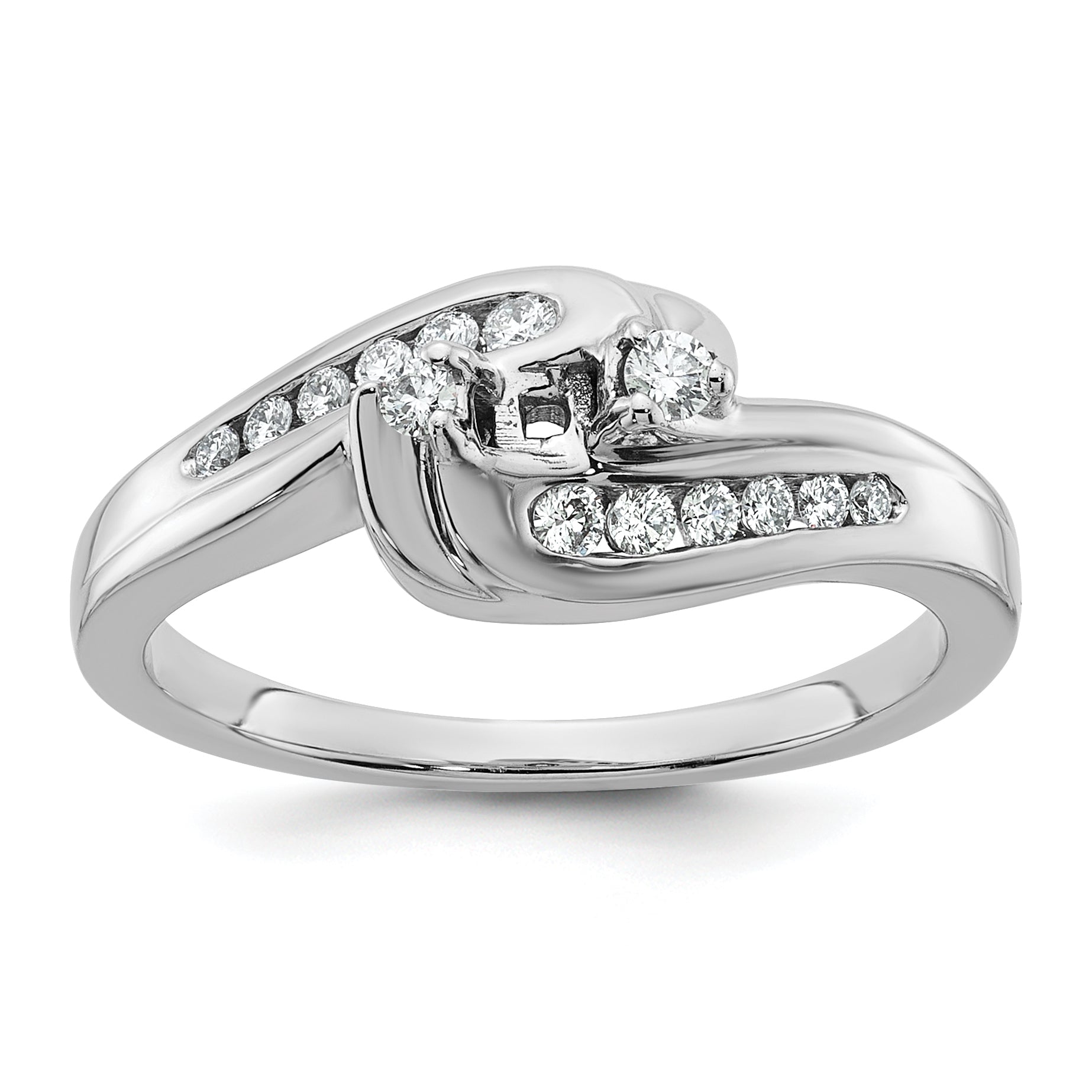 14K White Gold By Pass Peg Set 1/3 Carat Diamond Semi Mount Engagement Ring