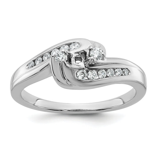 14K White Gold By Pass Peg Set 1/3 Carat Diamond Semi Mount Engagement Ring