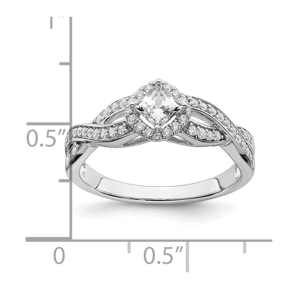 14K White Gold Criss Cross Halo (Holds 1/3 Carat (3.9mm) Princess Center) 1/4 Diamond Semi Mount Engagement Ring