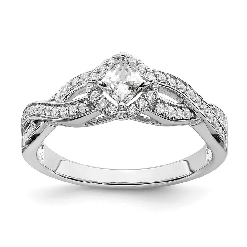 14K White Gold Criss Cross Halo (Holds 1/3 Carat (3.9mm) Princess Center) 1/4 Diamond Semi Mount Engagement Ring