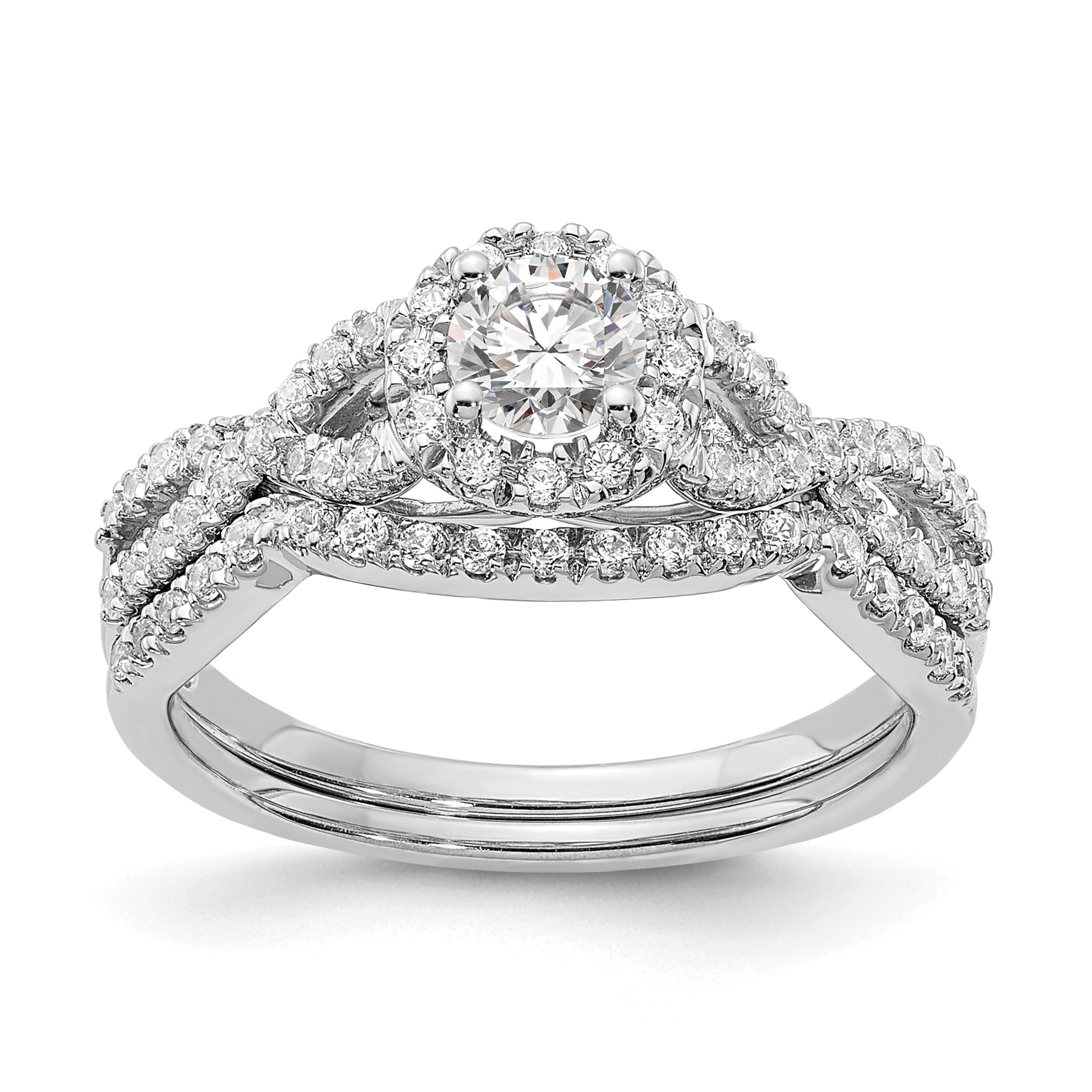 14K White Gold Halo Plus (Holds 1/3 Carat (4.5mm Round Center) 1/4 Diamond Semi Mount Engagement Ring