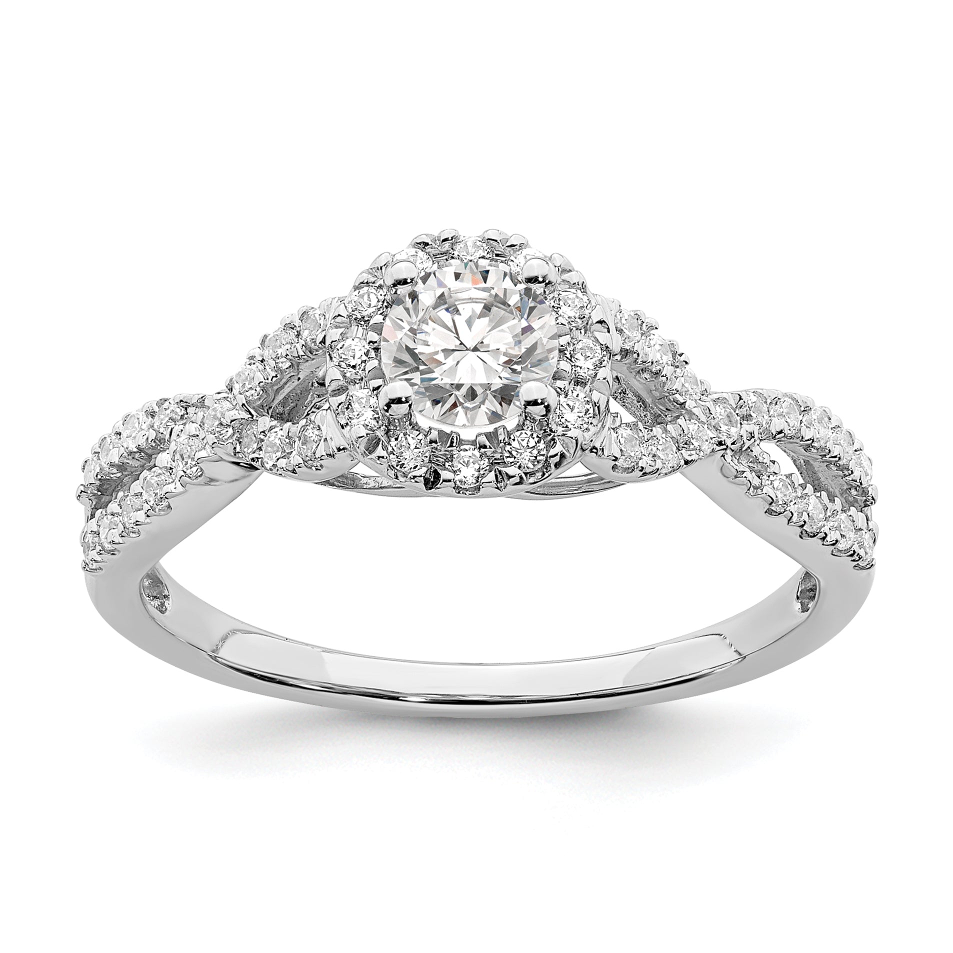 14K White Gold Halo Plus (Holds 1/3 Carat (4.5mm Round Center) 1/4 Diamond Semi Mount Engagement Ring