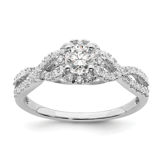 14K White Gold Halo Plus (Holds 1/3 Carat (4.5mm Round Center) 1/4 Diamond Semi Mount Engagement Ring