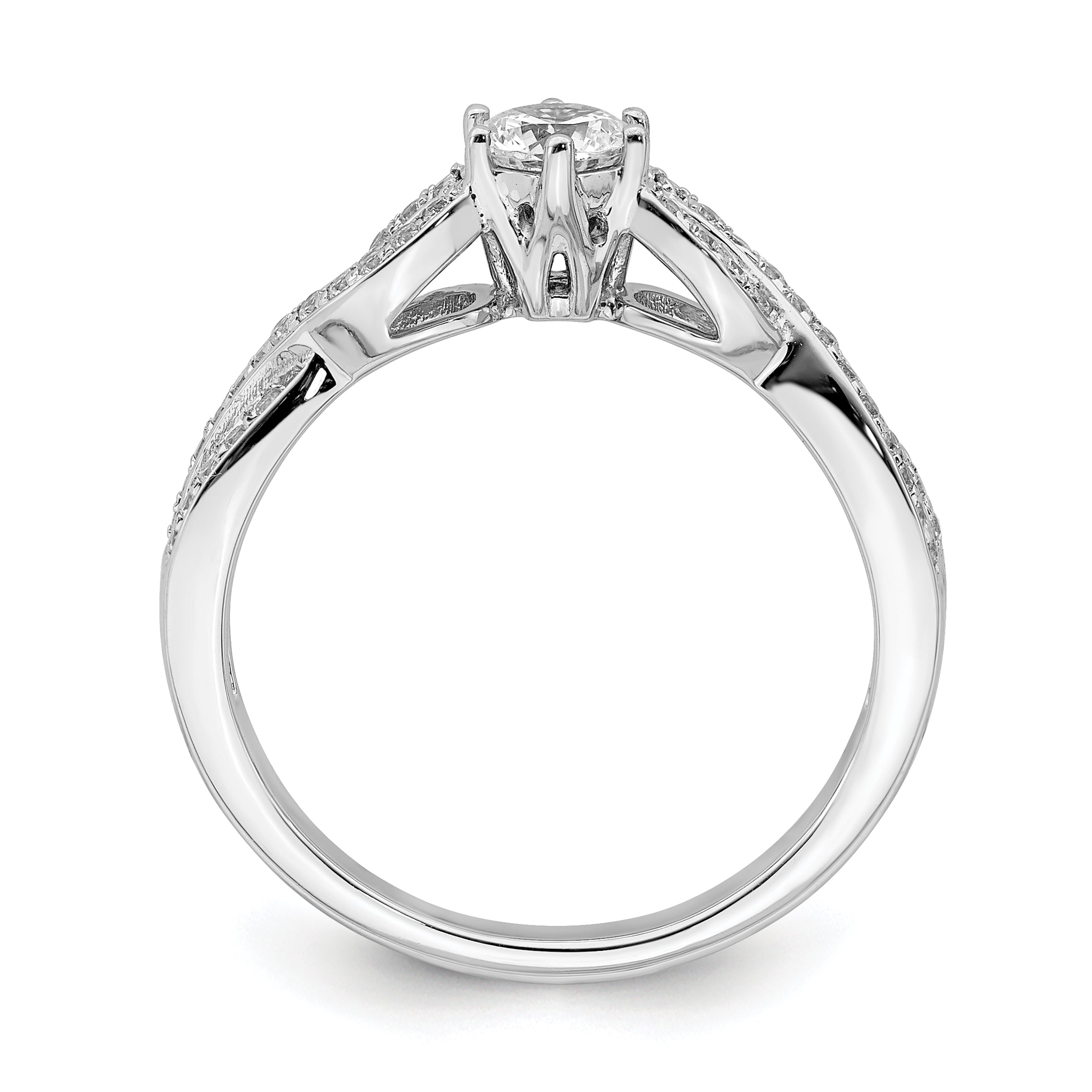 14K White Gold Criss Cross (Holds 1/3 Carat (4.5mm) Round Center) 1/5 Diamond Semi Mount Engagement Ring