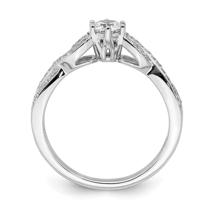 14K White Gold Criss Cross (Holds 1/3 Carat (4.5mm) Round Center) 1/5 Diamond Semi Mount Engagement Ring