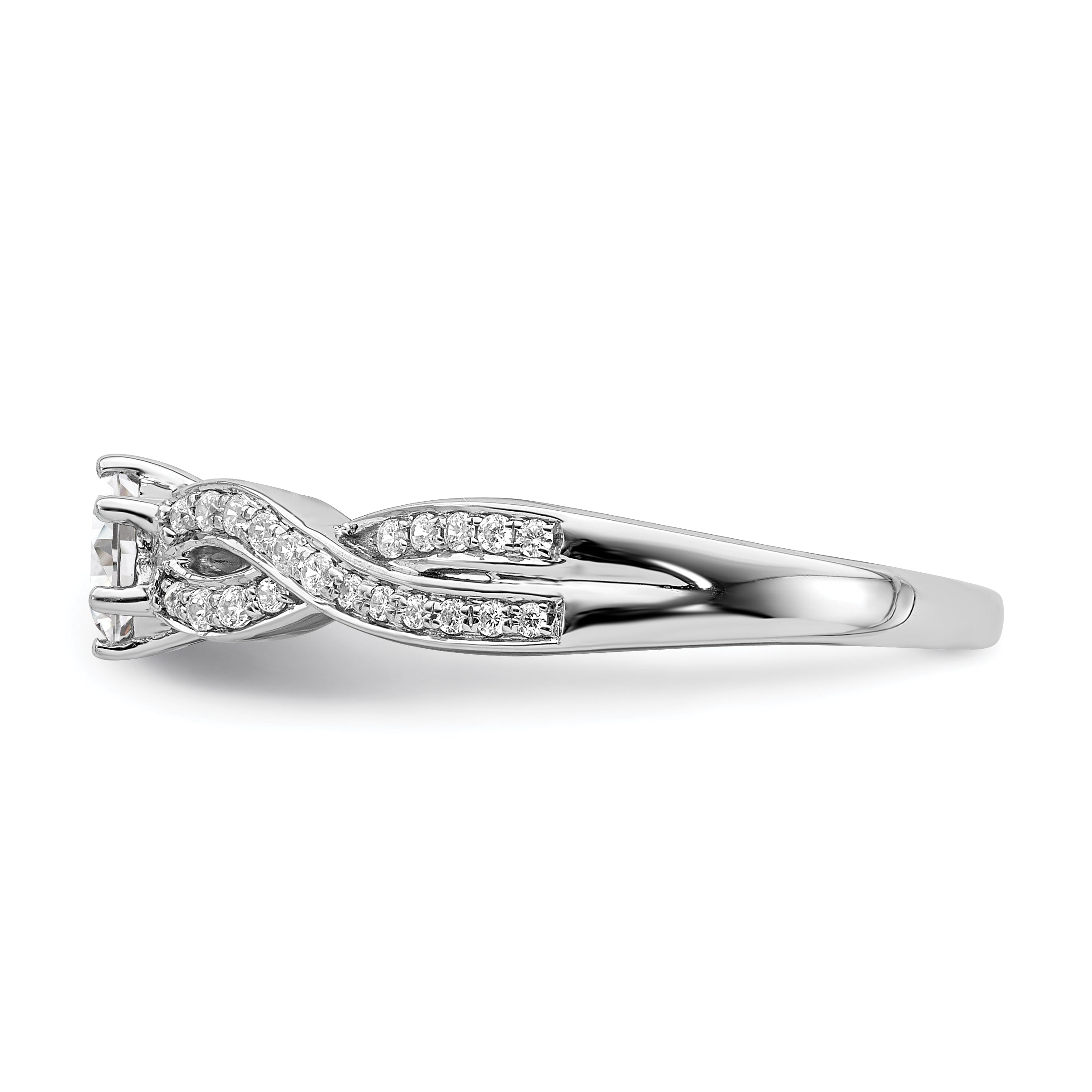 14K White Gold Criss Cross (Holds 1/3 Carat (4.5mm) Round Center) 1/5 Diamond Semi Mount Engagement Ring