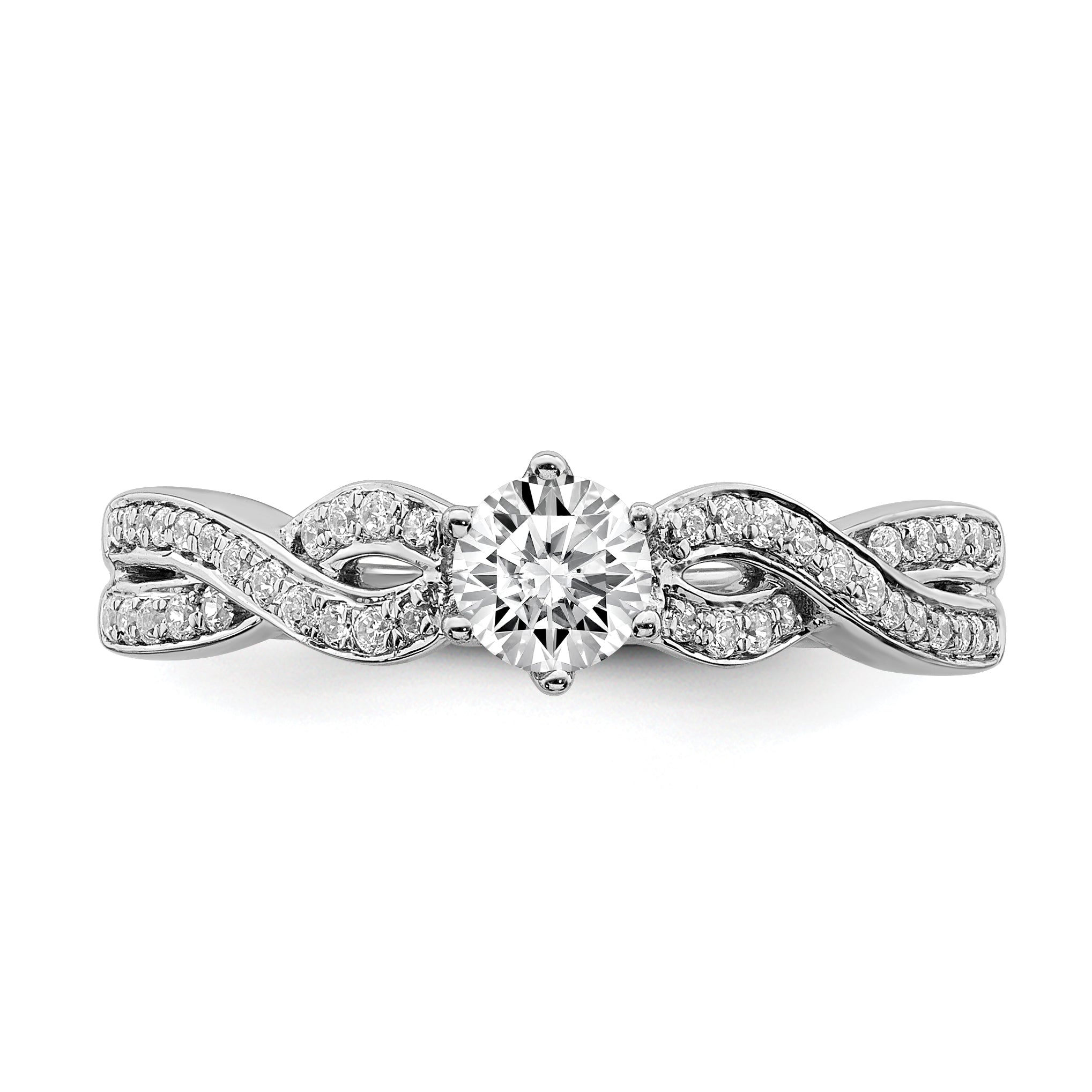 14K White Gold Criss Cross (Holds 1/3 Carat (4.5mm) Round Center) 1/5 Diamond Semi Mount Engagement Ring
