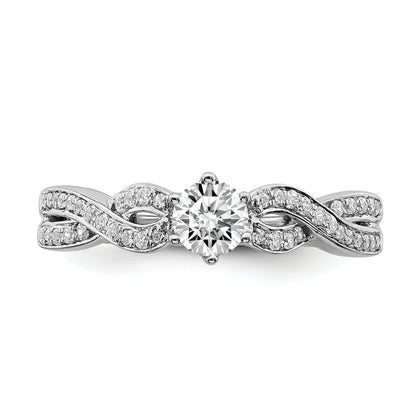14K White Gold Criss Cross (Holds 1/3 Carat (4.5mm) Round Center) 1/5 Diamond Semi Mount Engagement Ring