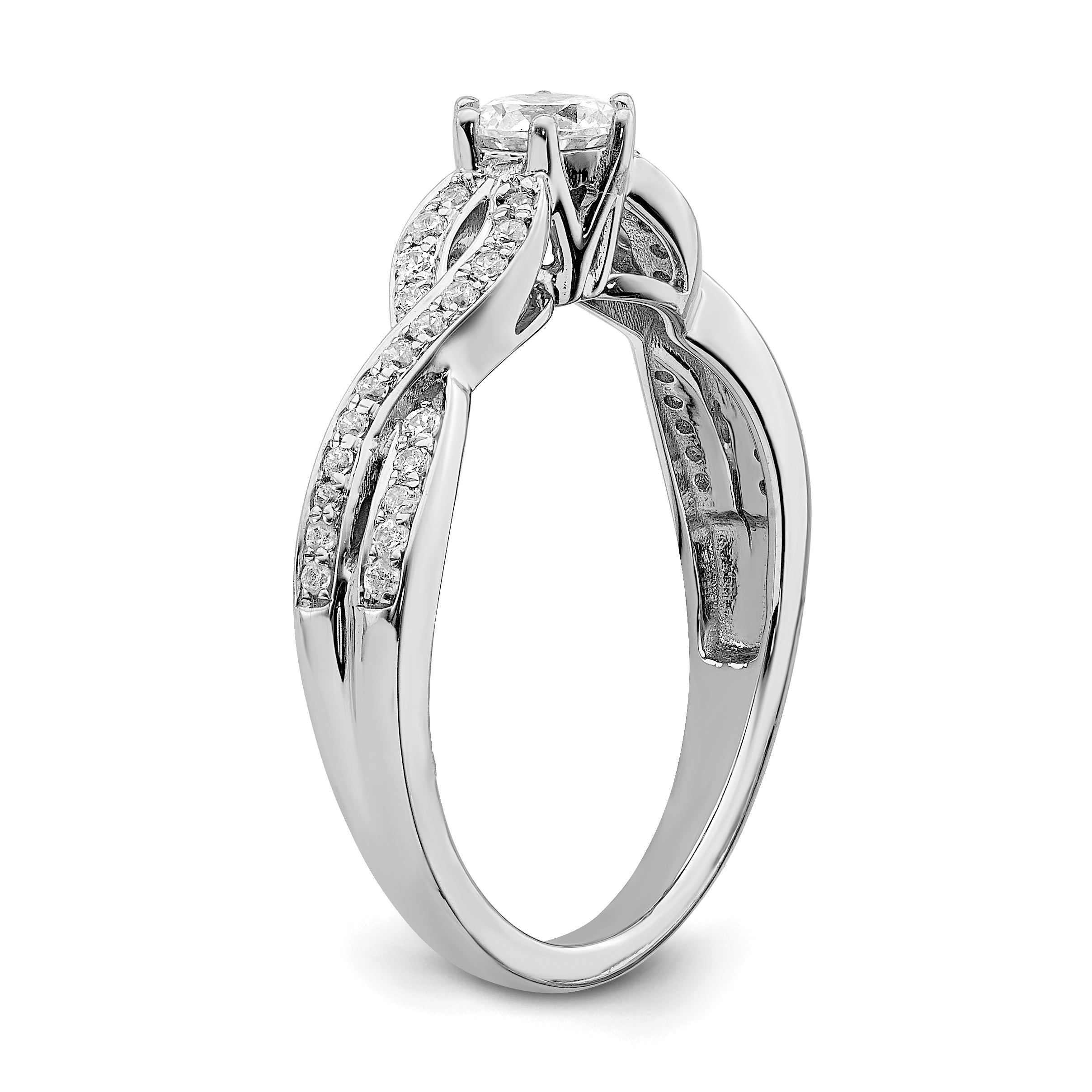 14K White Gold Criss Cross (Holds 1/3 Carat (4.5mm) Round Center) 1/5 Diamond Semi Mount Engagement Ring