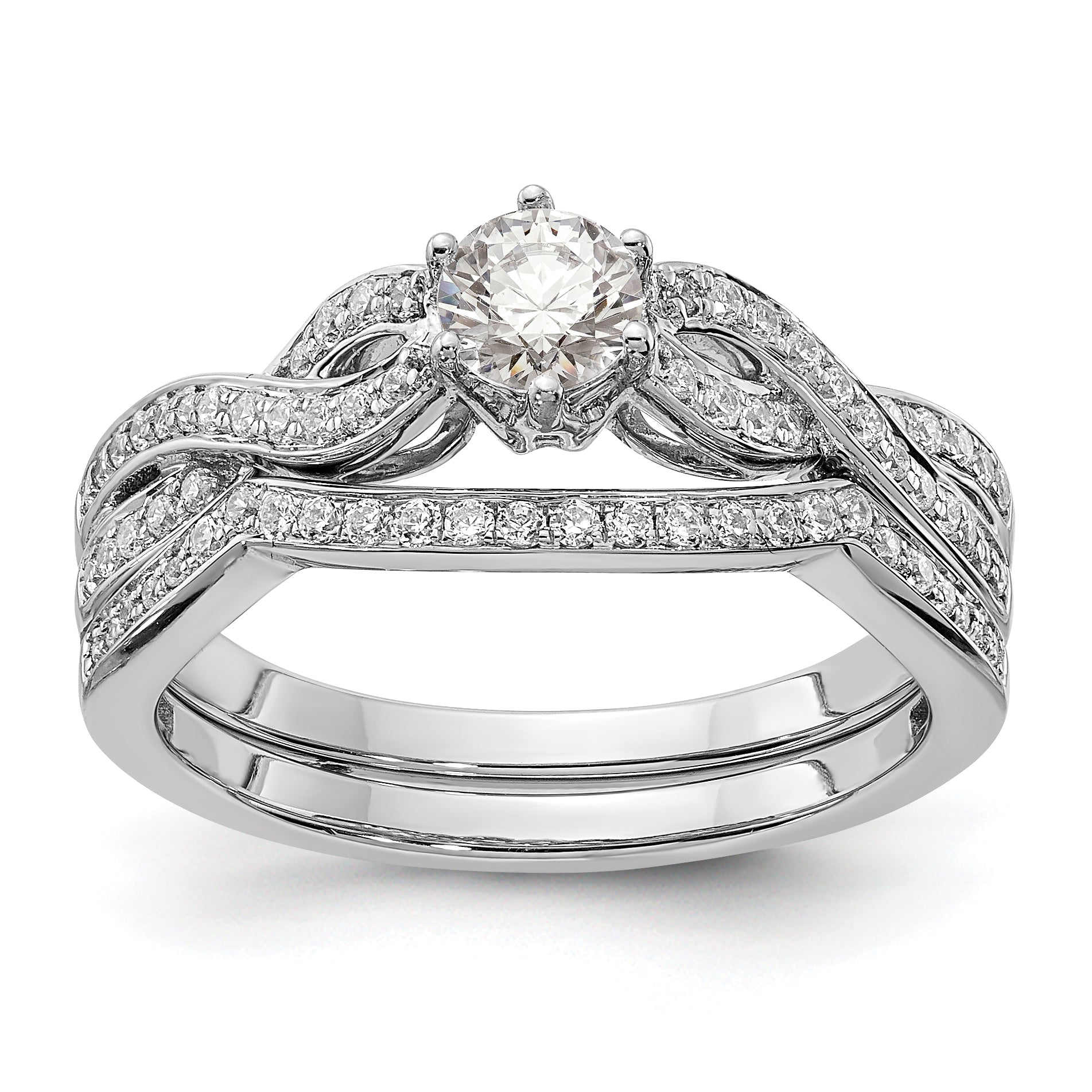 14K White Gold Criss Cross (Holds 1/3 Carat (4.5mm) Round Center) 1/5 Diamond Semi Mount Engagement Ring