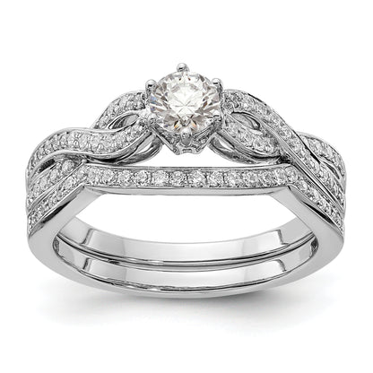 14K White Gold Criss Cross (Holds 1/3 Carat (4.5mm) Round Center) 1/5 Diamond Semi Mount Engagement Ring