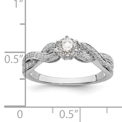 14K White Gold Criss Cross (Holds 1/3 Carat (4.5mm) Round Center) 1/5 Diamond Semi Mount Engagement Ring