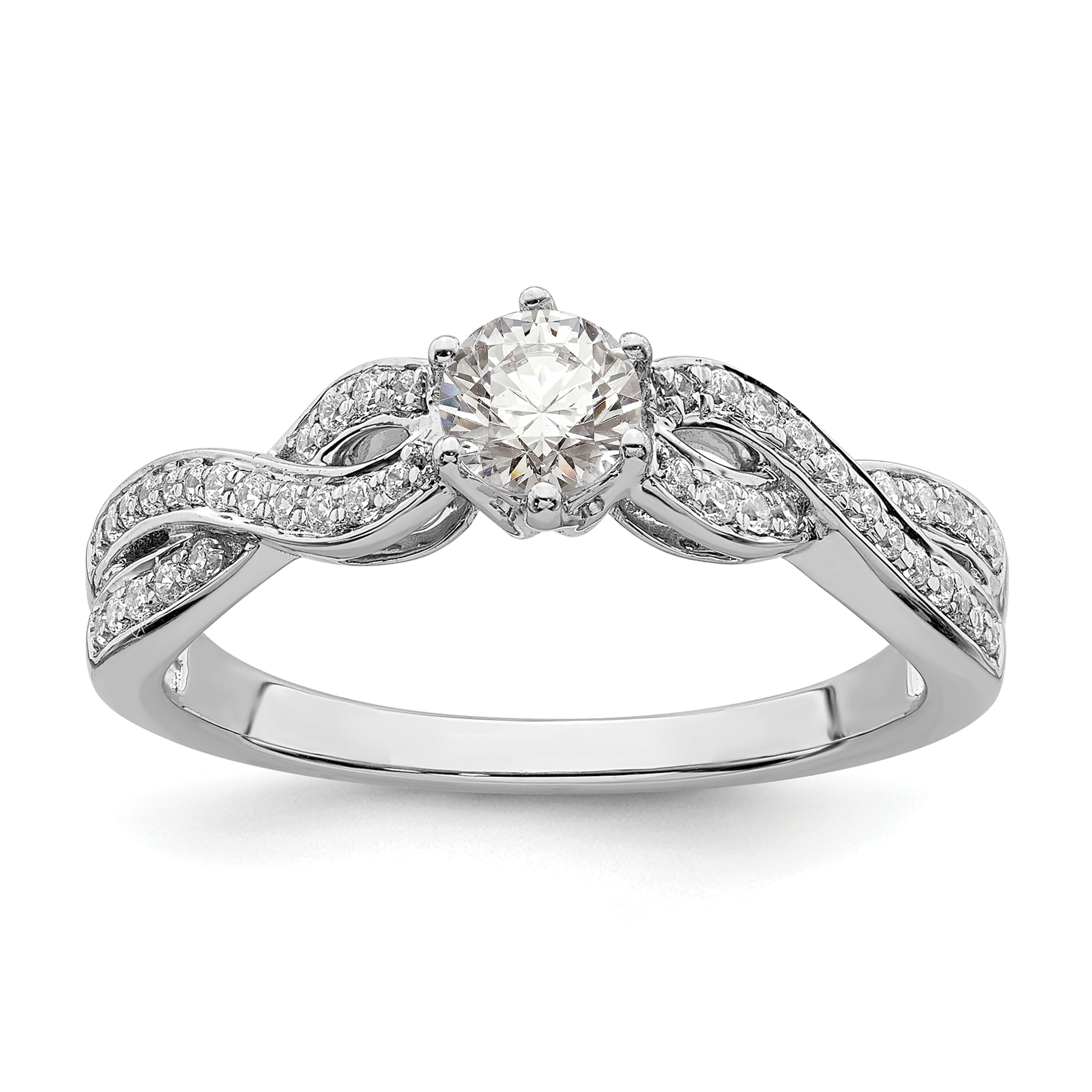 14K White Gold Criss Cross (Holds 1/3 Carat (4.5mm) Round Center) 1/5 Diamond Semi Mount Engagement Ring