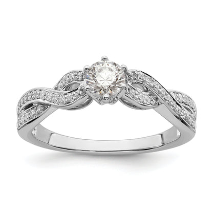 14K White Gold Criss Cross (Holds 1/3 Carat (4.5mm) Round Center) 1/5 Diamond Semi Mount Engagement Ring