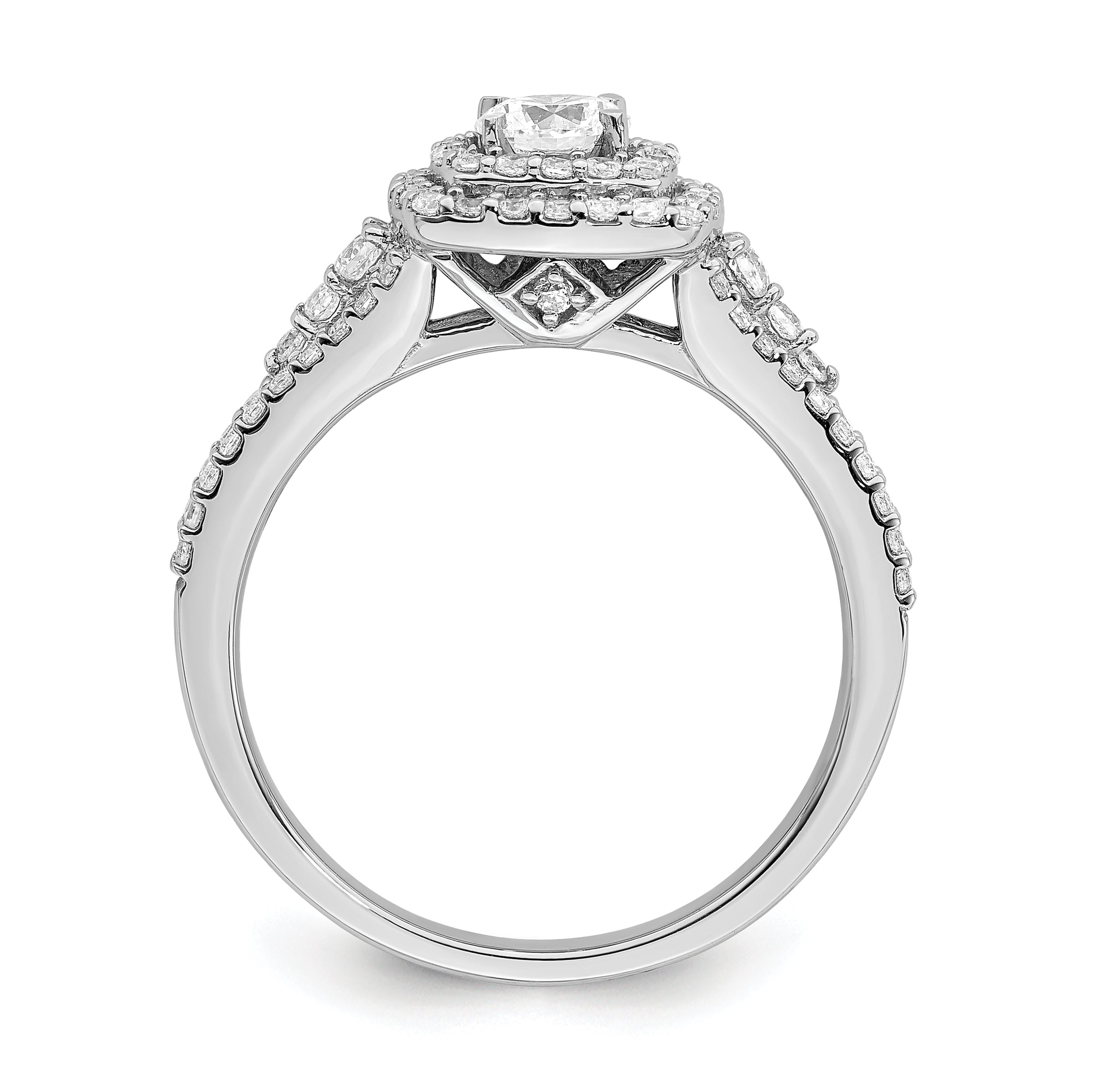 14K White Gold Double Halo (Holds 1/3 Carat (4.5mm) Round Center) 1/2 Diamond Semi Mount Engagement Ring