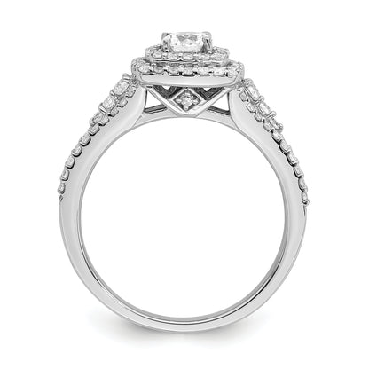 14K White Gold Double Halo (Holds 1/3 Carat (4.5mm) Round Center) 1/2 Diamond Semi Mount Engagement Ring