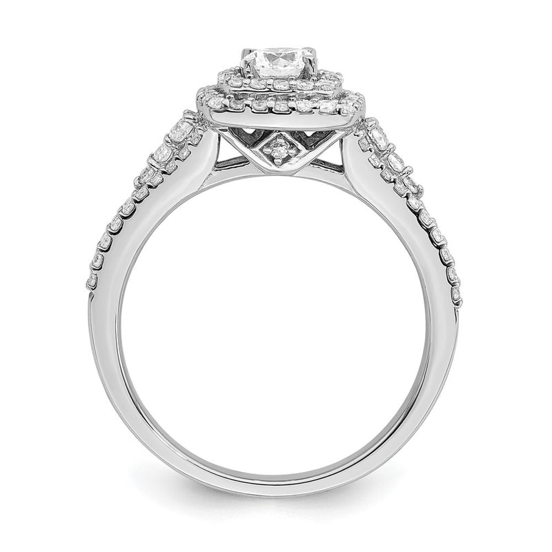 14K White Gold Double Halo (Holds 1/3 Carat (4.5mm) Round Center) 1/2 Diamond Semi Mount Engagement Ring