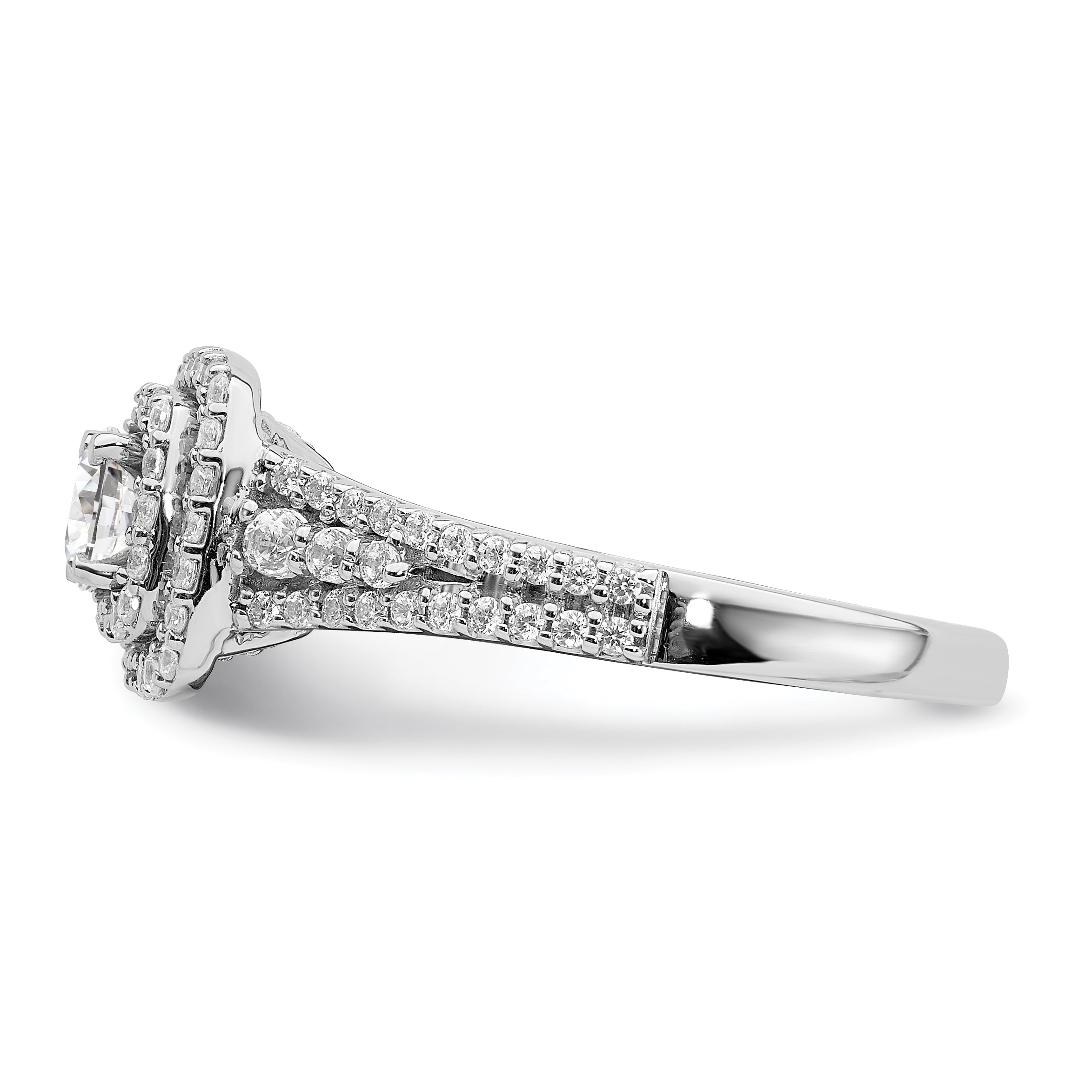 14K White Gold Double Halo (Holds 1/3 Carat (4.5mm) Round Center) 1/2 Diamond Semi Mount Engagement Ring