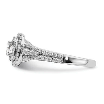 14K White Gold Double Halo (Holds 1/3 Carat (4.5mm) Round Center) 1/2 Diamond Semi Mount Engagement Ring