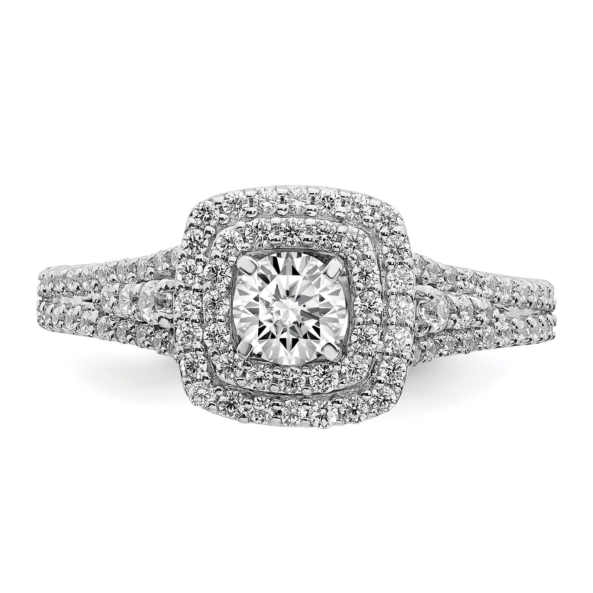 14K White Gold Double Halo (Holds 1/3 Carat (4.5mm) Round Center) 1/2 Diamond Semi Mount Engagement Ring