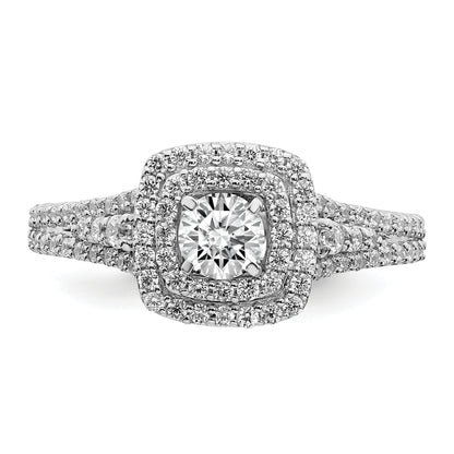 14K White Gold Double Halo (Holds 1/3 Carat (4.5mm) Round Center) 1/2 Diamond Semi Mount Engagement Ring
