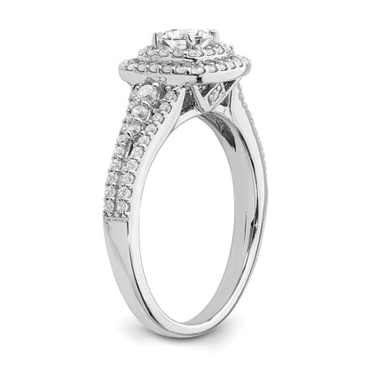 14K White Gold Double Halo (Holds 1/3 Carat (4.5mm) Round Center) 1/2 Diamond Semi Mount Engagement Ring
