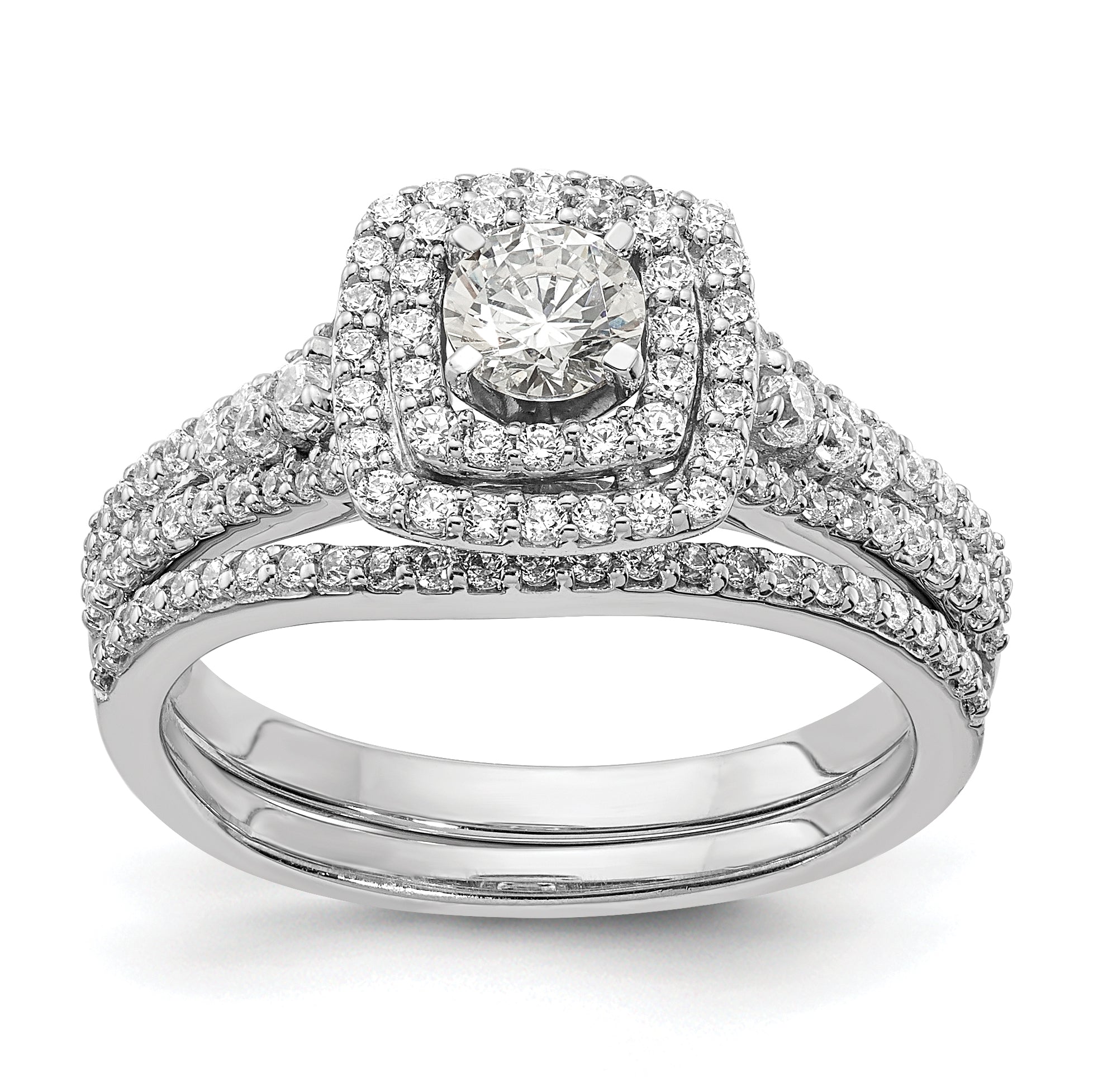 14K White Gold Double Halo (Holds 1/3 Carat (4.5mm) Round Center) 1/2 Diamond Semi Mount Engagement Ring